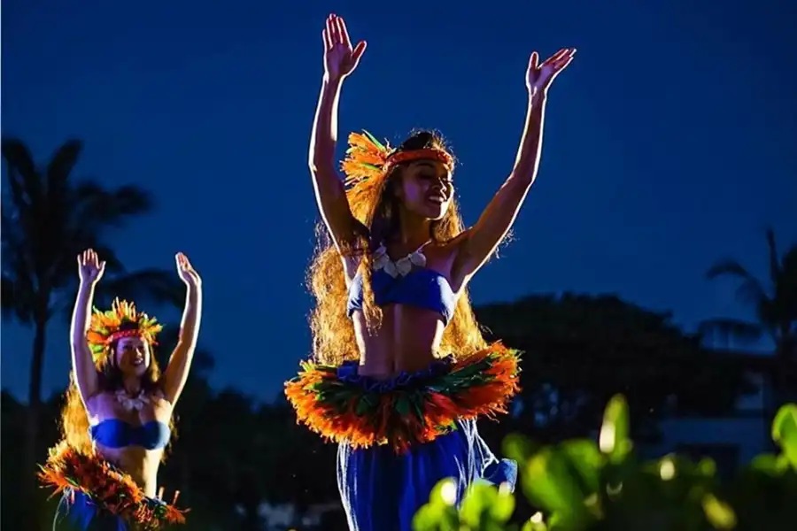 Wailea Luau fire dance performance at sunset in Maui